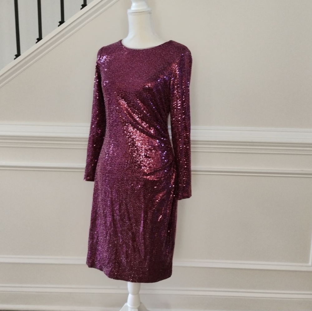 Betsy and Adam Sequin Dress Sz-12 Purple Wine Formal/Special Occasion